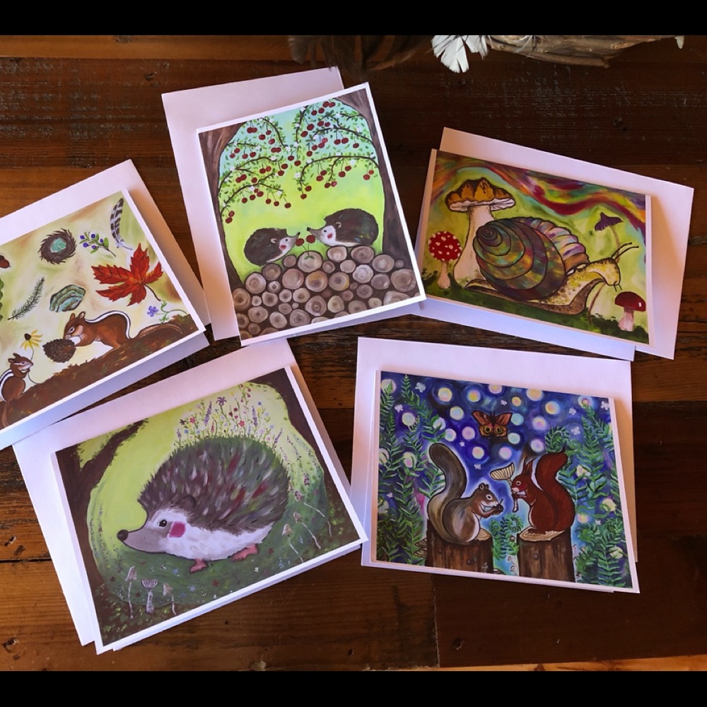 Woodland Critters Greeting Cards 5 Pack in Art Print of Original Oil Painting - Picture 3 of 16